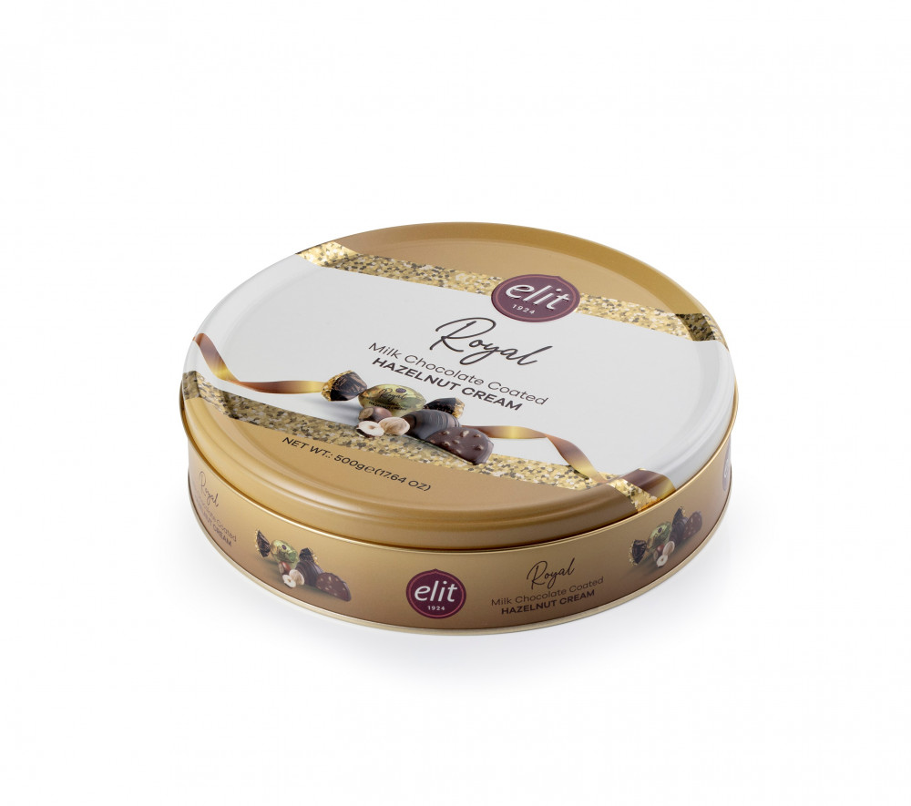 Elit Royal mogyorokremes tejcsokoladek femdobozban 500g1 Elit Royal mogyorokremes tejcsokoladek femdobozban 500g1